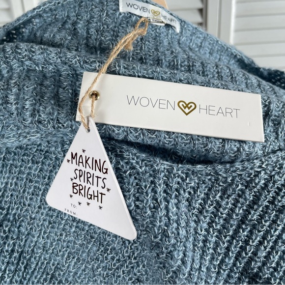 NWT Woven Heart Blue Twist Front Knotted Hem Sweater Top L Soft Cozy Knit - Picture 10 of 12